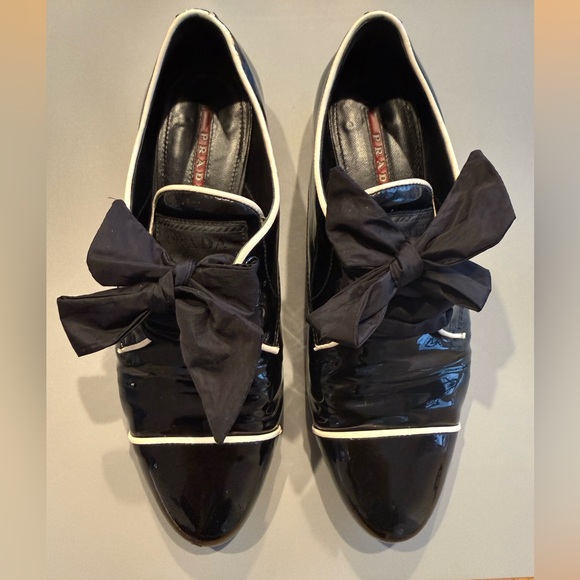 Prada Shoes - Prada Black Patent Leather Shoes with Large Bows